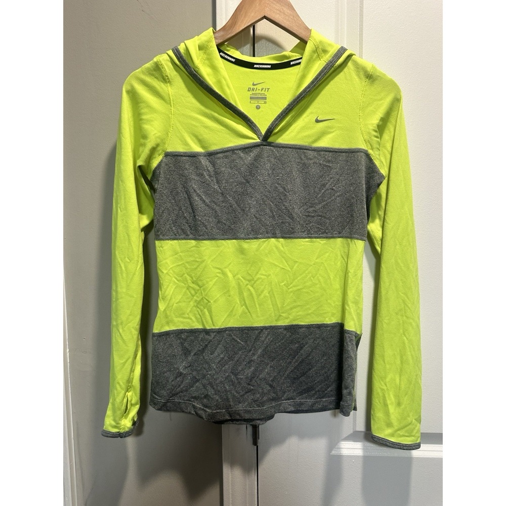 Nike Gray And Yellow Long Sleeve Hoodie Tee Small